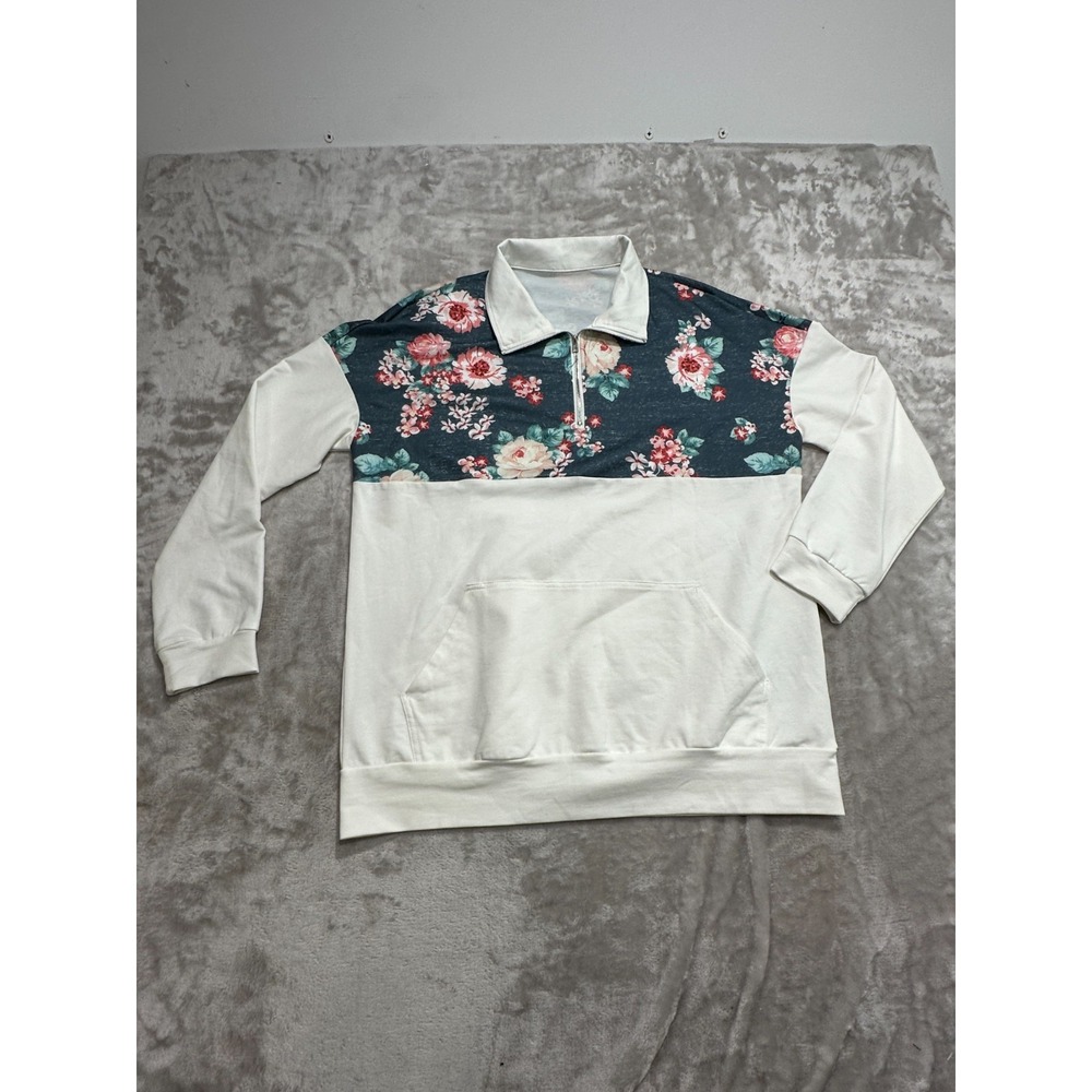 Lularoe Pullover Sweatshirt Top Womens Size Large‎ White Floral Long Sleeve EUC